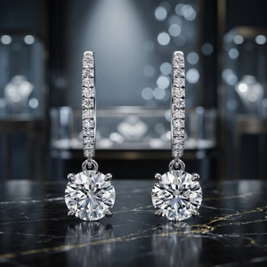 Pendientes de Diamantes Redondos Blancos Dorados de Estilo Arquitectónico (Exquisitos Adornos de Lujo para Bodas) - Product Image 1