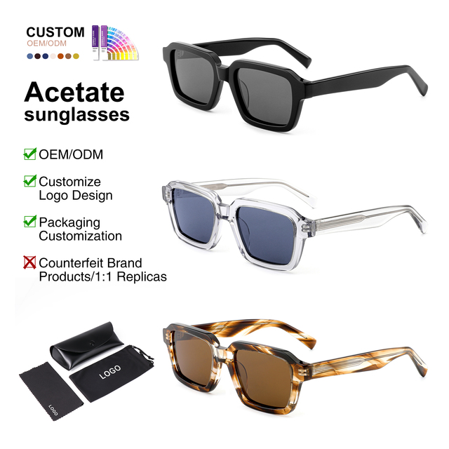 Sunglasses Wholesale High Quality Black Frames Vintage Custom Polarized Acetate Sunglasses Square Shades for Men
