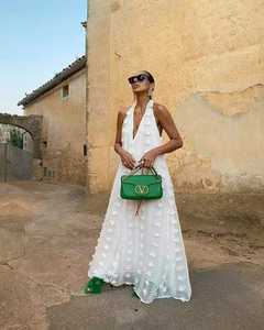 ストック5色Vネックロングタイバック女性ドレス夏マキシドレスプラスサイズビーチウェア - Product Image 1