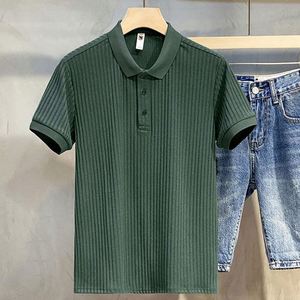 Chemises polo pour hommes de haute qualité à manches courtes, séchage rapide, imprimés rayés avec décoration boutonnée, tissu polyester de qualité pour hommes - Product Image 3