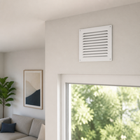 Grille d'aération carrée à persiennes fixes avec trous de fixation pré-percés, blanc beige, pour ventilation murale et de plafond CVC