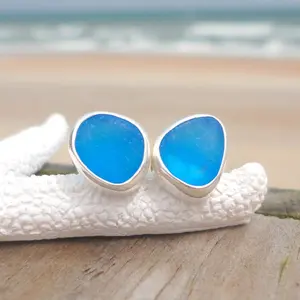 도매 사용자 정의 젖빛 돌 하와이 바다 유리 투명 925 은 귀걸이 장식품 인어에 대한 오션 비치 보석