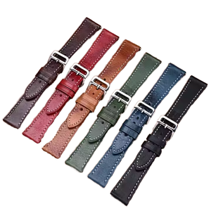 Correa de Reloj de Cuero Genuino de Lujo Vintage Crazy Horse de 18-24 mm con Liberación Rápida para Hombre y Mujer, Transpirable - Product Image 1