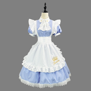 Navy Blue Maid Costume Lolita Style Cosplay Outfit With Queen Embroidery For Anime Role Play Performance - Product Image 3
