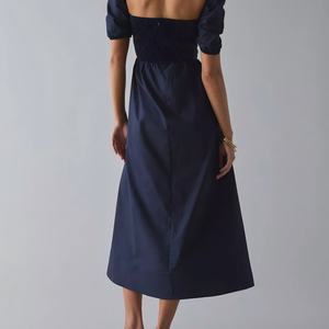 Vestido Casual Estilo Bohemio Tobie para Verano, Cuello Cuadrado, Manga Abullonada, Algodón, Midi, Lavable, Método de Tejido - Product Image 4