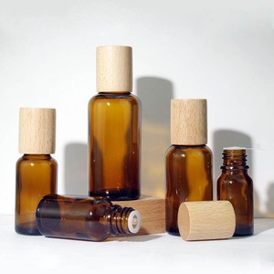 Bouteille en verre ambré écologique avec couvercle en bois 10ml 15ml 30ml 50ml Bouteille personnalisée pour sérum cosmétique avec bouchon à vis pour soins de la peau - Product Image 2