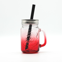 Verre à boisson vintage gaufré de 480 ml avec poignée, dégradé de couleurs, avec couvercle, pour limonade, cocktail, eau, jus