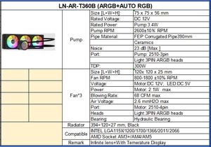 Refroidisseur de CPU liquide AIO 360mm avec ventilateurs ARGB 3X 120mm <span class=keywords><strong>radiateur</strong></span> de refroidissement par <span class=keywords><strong>eau</strong></span> à faible <span class=keywords><strong>bruit</strong></span> pour boîtier <span class=keywords><strong>d</strong></span>'ordinateur - Product Image 2