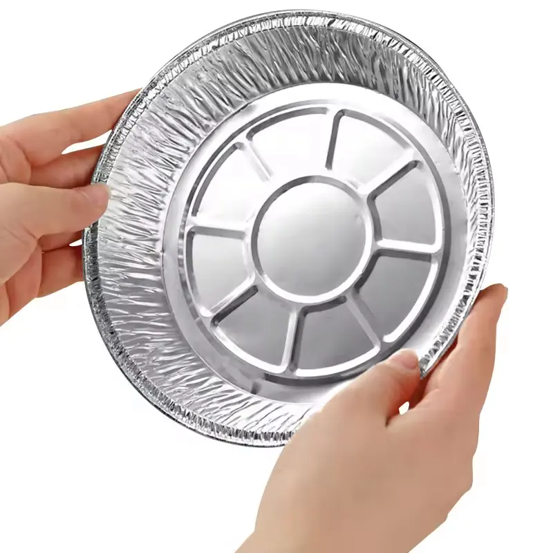 Contenedores de papel de aluminio personalizados, bandeja de aluminio redonda plana desechable para llevar para moldes desechables para hornear Pizza