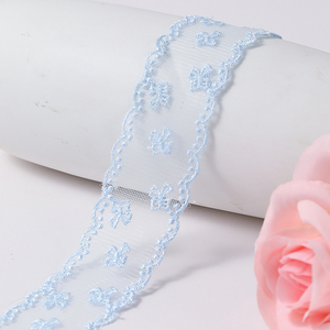 Yeni Tasarım HB021 1.5 inç Polyester Nakışlı Dantel File 50Y Kelebek Fiyonk Desenli Çiçek Paketleme İçin İşlemeli - Product Image 5