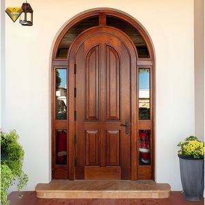 Porte Francesi Doppie in Legno dal Design Moderno per Villa, Impermeabili, con Arco Interno ed Esterno - Product Image 1
