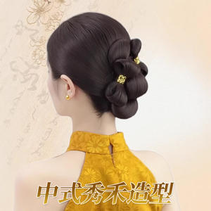 Chignon préfabriqué Hanfu Xiuhe en soie K et soie P, chignon de mariée à usage général - Product Image 3