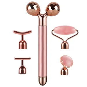 Điện 5 trong 1 chống lão hóa thạch anh hồng mặt massager Con lăn 24K vàng mặt con lăn