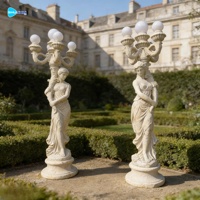 Lampe sculptée en pierre pour décoration de jardin, magnifique sculpture de femme grandeur nature en marbre naturel, lampadaire