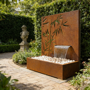 Fontaine en acier corten avec design en bambou, décoration de jardin extérieure, style rustique, rouge, rectangulaire, montage mural, style moderne - Product Image 6