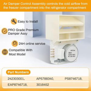 Ensemble d'amortisseur d'air électrique en plastique pour réfrigérateur, pièce de rechange compatible Frigidaire Crosley 3016452 AP5788340 - Product Image 5