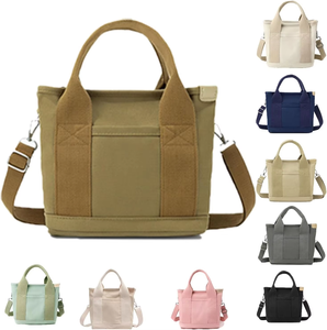 Sac fourre-tout en toile de coton imprimé avec logo personnalisé, fermeture éclair, longue poignée d'épaule, options ruban et corde, taille moyenne - Product Image 1