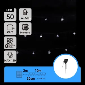 Guirlande lumineuse solaire, flocons de neige, 2m + 10m, lumière blanche fraîche, idéale pour la décoration extérieure et l'éclairage d'ambiance. - Product Image 1