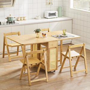 Solid Wood Folding <b>Dining</b> <b>Table</b> Set 4 Piece Rattan <b>Chair</b> Extendable Japanese Modern Minimalist Kitchen <b>Dining</b> Room Furniture - Product Image 2