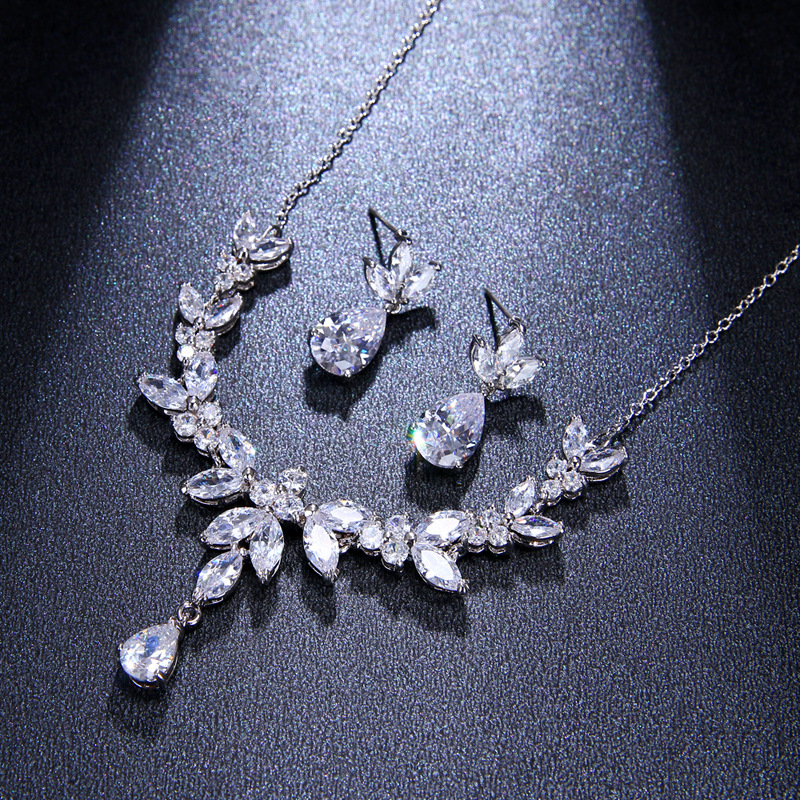 Parure Bijoux Larmes JIANGXIN Argent 925 - Collier Boucles D'Oreilles - Mariage Cadeau Femme