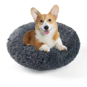 Non-slip botfom Multi-colors Dog Bed Supplies Anti Anxiety Round Soft Fuzzy Marshmallow Cuddler Nest Calming Pet Plush Donut Bed