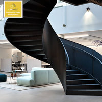 Escalier en spirale moderne de luxe en acier et bois avec rampe en verre, prix d'usine chinois CBMmart