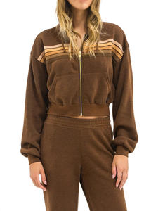 Setelan Olahraga Wanita <span class=keywords><strong>2</strong></span> Potong Jaket Zip Bergaris Bordir Logo Kustom dan Celana Panjang Pakaian Wanita Terbaru - Product Image 4