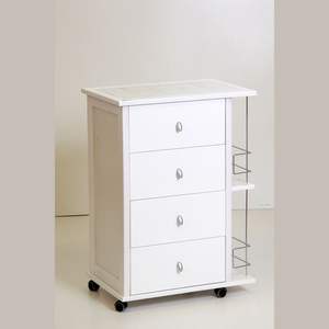 Carrito de Almacenamiento MASLEGNO MAS238 Premium Moderno de Madera de Haya Maciza con Superficie de Azulejos, Ruedas de Plástico, Asas Cromadas y Porta Botellas, Versátil - Product Image 1