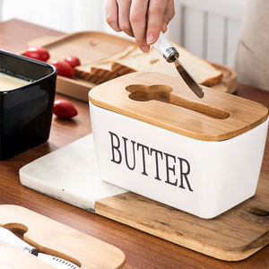 Boîte à beurre rectangulaire en céramique personnalisable avec couvercle en bambou et couteau – Nouveauté très demandée pour le stockage alimentaire - Product Image 4