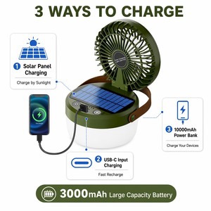 3-in-1 <b>Solar</b> Camping Fan Lantern Power Bank, USB Rechargeable Portable Folding LED <b>Light</b>, Waterproof Outdoor Tent Hanging Fan - Product Image 4