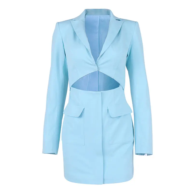 Drop Shipping Spring Vintage Elegant Ladies Women Clothing Solid Color Blazer Fashion Lapel Long Sleeve Suit Short Casual Dress