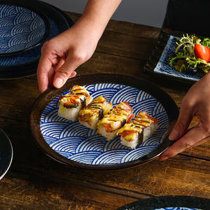 Plato Redondo de Porcelana Cerámica Estilo Japandi de 6/7/8/9/10 Pulgadas con Rayas Azules para <span class=keywords><strong>Sushi</strong></span>, Vajilla Ecológica para Uso Doméstico y Fiestas - Product Image 4