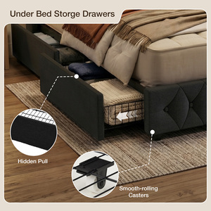 Base de Cama Moderna Ajustable Tapizada con Plataforma, Tamaño Queen, con Cabecera LED, Cajones de Almacenamiento Debajo de la Cama, Cama Suave de Lino - Product Image 5