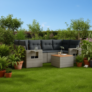 Ensemble de canapés de jardin en rotin moderne 6 places, mobilier d'extérieur résistant aux intempéries, design contemporain, coussins gris foncé - Product Image 2