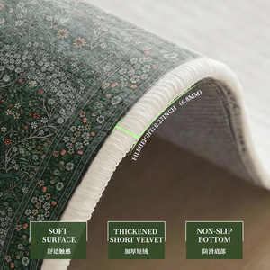 Alfombra Persa Vintage Rectangular Verde Oscuro con Diseño Floral Azul, Resistente a las Manchas, Lavable a Máquina, Decoración para el Hogar - Product Image 3