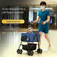 Offre Spéciale chariot de luxe pliable à quatre roues pour chien panier séparable respirant transporteur pour animaux de compagnie pour voyage en plein air landau pas bouché