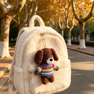 Llavero de peluche de perro marrón tejido a mano con suéter a cuadros multicolor, accesorio <span class=keywords><strong>para</strong></span> bolso, <span class=keywords><strong>mini</strong></span> colgante de animal <span class=keywords><strong>para</strong></span> mochila y bolso de mano - Product Image 3
