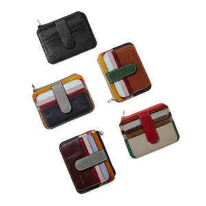 Fabrika OEM/ODM renk deri kart sahibi fermuar sikke cüzdan tasarımcısı özel kredi kartı tutucu