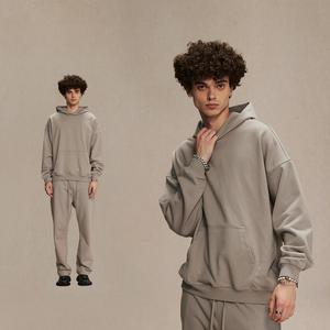 2025 autunno inverno Vintage eco-friendly 430g Casual Oversize largo High Street in girocollo pantaloni lunghi con cappuccio Set di coppia - Product Image 5