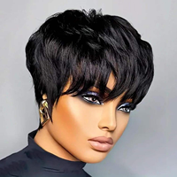 Perruque courte coupe pixie fabriquée à la machine, cheveux humains, sans dentelle, sans colle, prix abordable, vente chaude, couleur personnalisée pour femmes noires