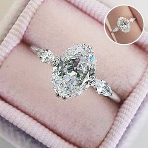 CAOSHI Op maat gemaakte damesring met kubische zirkonia, eternity band, ovaal geslepen diamant, 925 zilver verguld, verlovings- en trouwring - Product Image 1