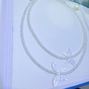 Collar de Color Dopamina de Verano, Perla de Agua Dulce Natural de 3.5-4mm, Casi Redonda, Impecable, Combinada con Piedra Azul - Product Image 4