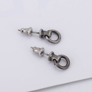 Retro Geometric <b>Stud</b> Earrings Tibetan <b>Silver</b> Irregular Round For Men Women Spring 2021 - Product Image 1