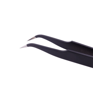 Pinzas de precisión antiestáticas negras, punta recta y curva para coser electrónica, acero inoxidable de grado industrial - Product Image 1