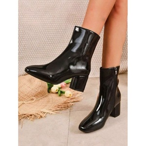 Bottines Chelsea élégantes pour femmes avec fermeture éclair latérale, couleur unie, bout épais, talon haut, hauteur mi-mollet, semelle intérieure respirante en PU - Product Image 3