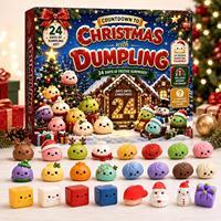 Jouets Squishies 2026 en forme de boulettes, mignons et doux, jouets à presser en forme de pain vapeur, Calendrier de l'Avent de Noël, 24 boîtes mystères en caoutchouc thermoplastique