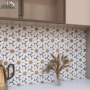 Mosaicos decorativos de pared de piedra de pétalos de margaritas florales, suelo de baño, flor de chorro de agua, mosaico de mármol para azulejos de cocina contra salpicaduras