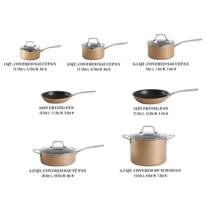 Ensemble de casseroles et poêles en céramique de haute qualité, modernes, avec poignées en acier inoxydable, 12 pièces, en cuivre et aluminium - Product Image 2