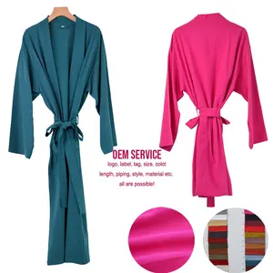 Fábrica Fornecedor Luxo Alta Qualidade Cor Sólida Longo e Curto Linho Algodão Mulheres Kimono Robe Camisola