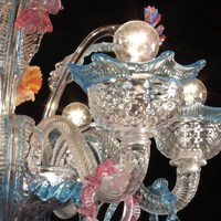 Lustre LED en verre coloré personnalisé avec motif floral turquoise rose, grand luminaire suspendu pour villa, hôtel, salle de banquet, mariage